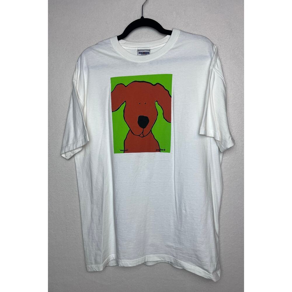 Jung Kim Silly Dogs T-Shirt "Maxwell" White Short Sleeve Jerzees Size Large